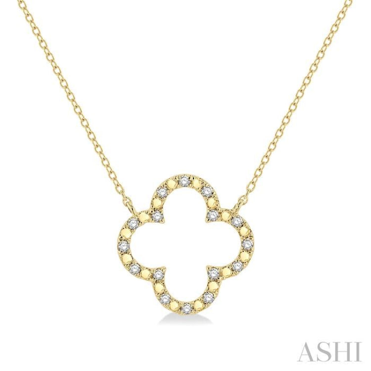 1/10 Ctw Round Cut Diamond Clover Pendant in Gold Plated Sterling Silver with Chain