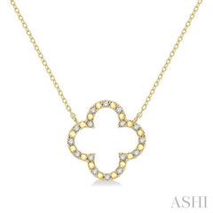 1/10 Ctw Round Cut Diamond Clover Pendant in Gold Plated Sterling Silver with Chain