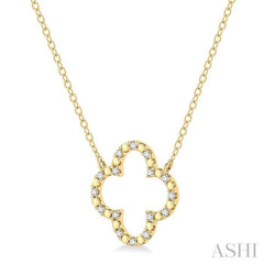 1/10 Ctw Round Cut Diamond Clover Pendant in Gold Plated Sterling Silver with Chain