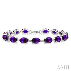 7X5 MM Oval Shape Amethyst and 1/10 Ctw Single Cut Diamond Semi-Precious Bracelet in Sterling Silver
