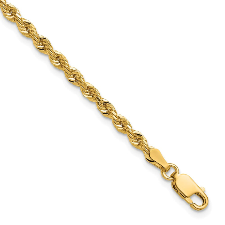 14K 8 inch 3mm Diamond-cut Rope with Lobster Clasp Chain