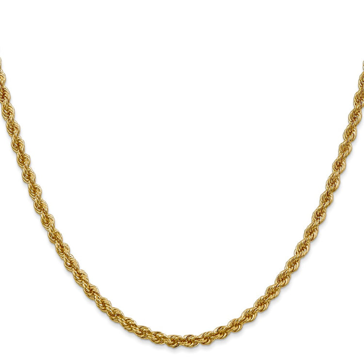 14K 22 inch 3mm Regular Rope with Lobster Clasp Chain