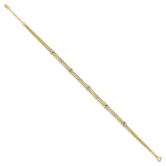 14k Two-tone 3-Strand Chain with Mirror Beads 9 inch Plus 1 inch Extender - Total 10 inch Anklet