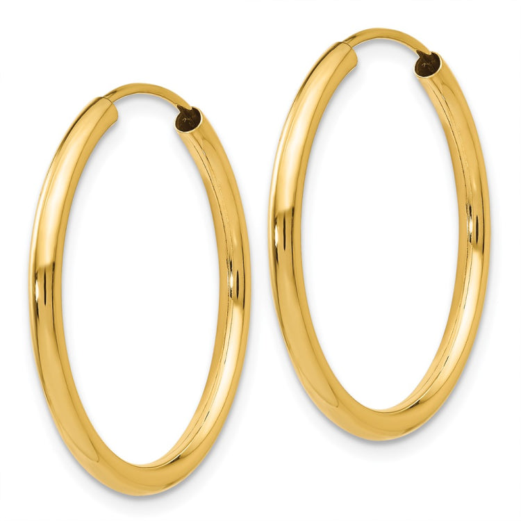 14k 2x25mm Polished Round Endless Tube Hoop Earrings