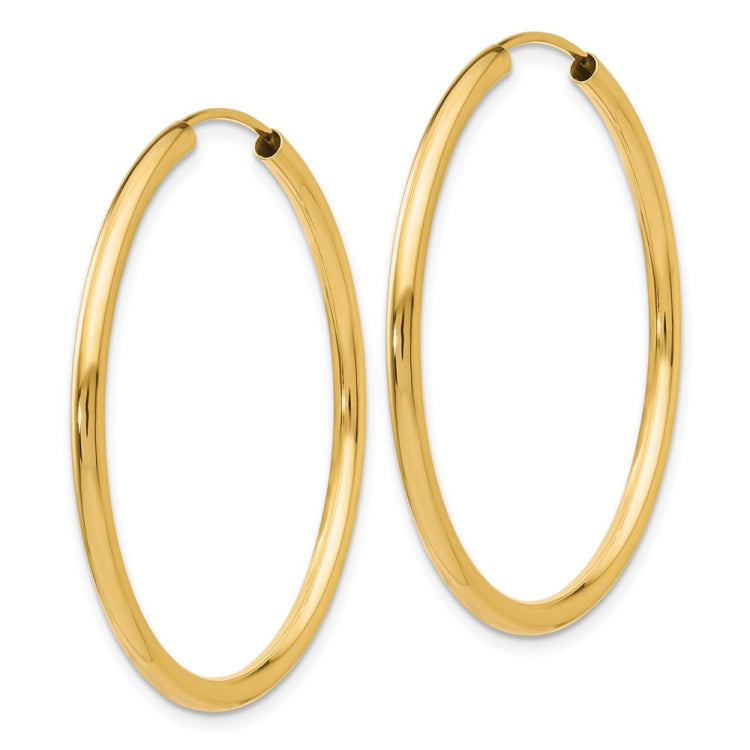 14k 2x35mm Polished Round Endless Tube Hoop Earrings