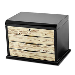 Luxury Giftware by Jere Black Oak Veneer with Iced Maple Veneer 3-drawer Locking Wooden Jewelry Chest