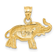 14K Satin Diamond-cut Elephant Pendant
