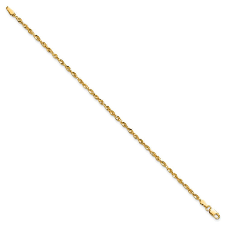 14K 7 inch 2.5mm Ultra Diamond-cut Rope with Lobster Clasp Chain