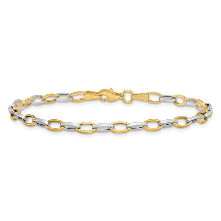 14k Two-tone Polished Oval Cable Link 7.25 inch Bracelet