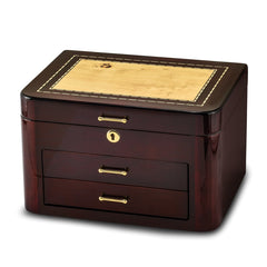 Luxury Giftware by Jere High Gloss Burgundy Bubinga Veneer w/Mapa Burl and Scrolled Inlay 2-drawer Locking Wooden Jewelry Box