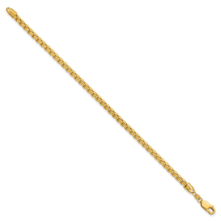 14K 8 inch 3.6mm Semi-Solid Round Box with Lobster Clasp Bracelet