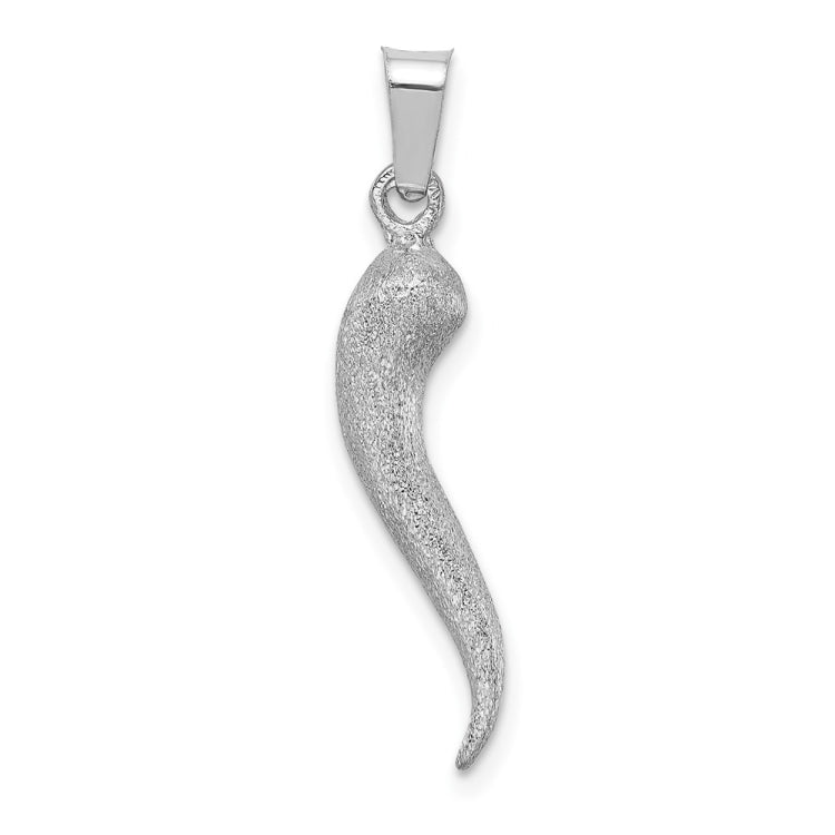14K White Brushed 3-D Italian Horn Pendant