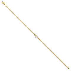 14k Polished Open Heart and Bismark Chain 10 inch Anklet