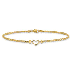 14k Polished Open Heart and Bismark Chain 10 inch Anklet