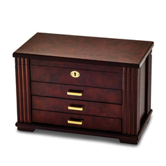 Luxury Giftware by Jere Matte Rosewood Burl Veneer 3-drawer Locking Wooden Jewelry Box