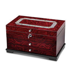 Luxury Giftware High Gloss Rosewood Veneer w/Mother of Pearl Inlay 2-Drawer Locking Wooden Jewelry Box