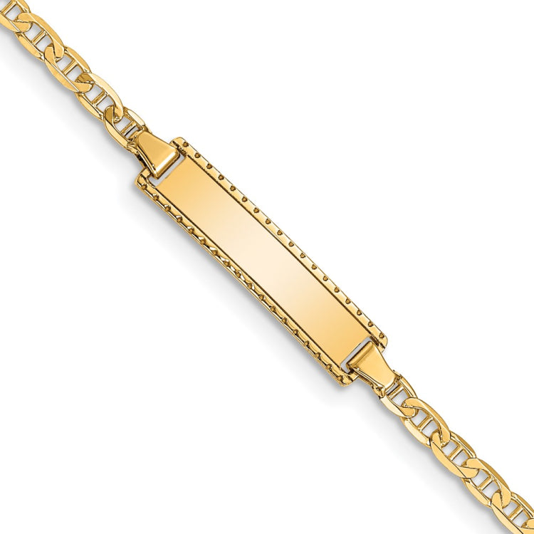14k Polished Solid Chain/Solid Plate Anchor Link 18.5x5mm Plate 6 inch Baby/Child ID Bracelet