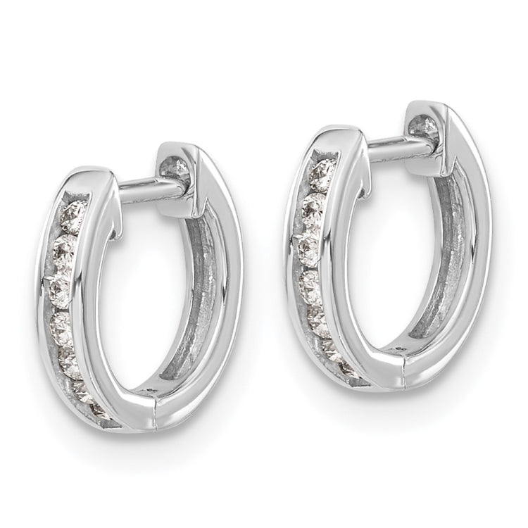 14k White Gold 1/10 carat Diamond Channel-set Hinged Hoop Earrings