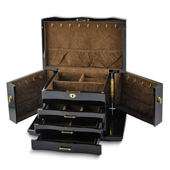 Luxury Giftware High Gloss Walnut Burl Veneer 3-drawer with Swing-out Sides Locking Wooden Jewelry Box