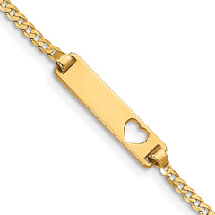 14k Polished Solid Chain/Solid Plate Curb Link Cut-out Heart 21x5mm Plate 5.5 inch Baby/Child ID Bracelet