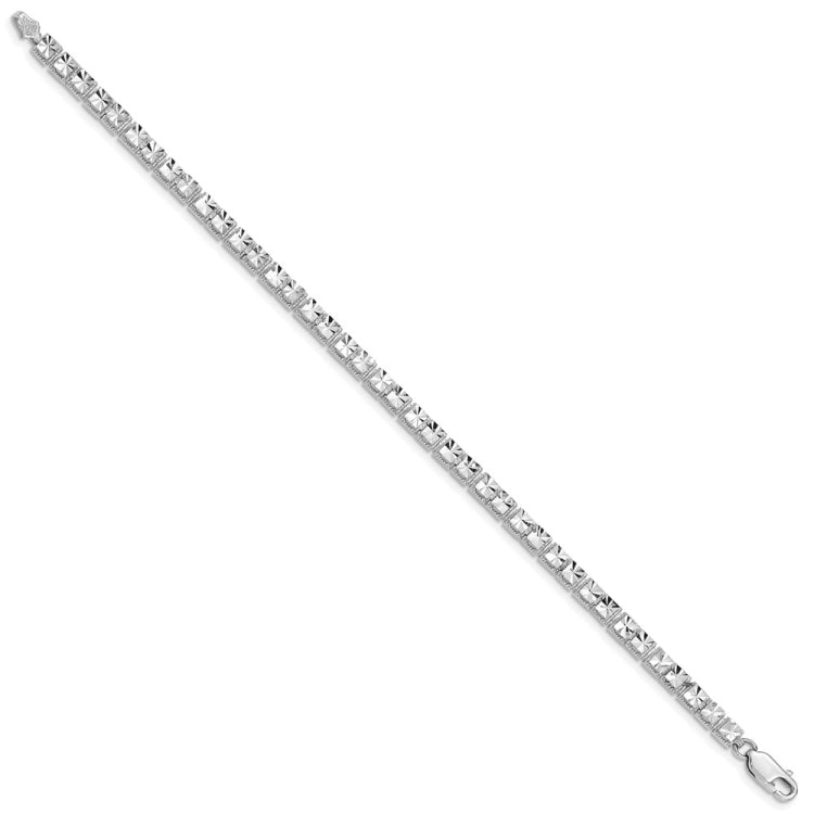 14K White Gold Polished 4mm Diamond-Cut Squares 7.25 inch Bracelet