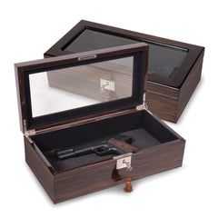 Luxury Giftware Ebony Wood Veneer High Gloss Finish Glass Window Multi Use Locking Collector Box