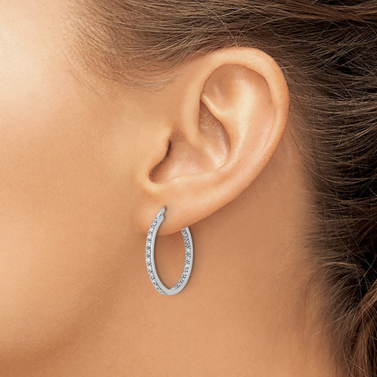 14k White Gold 1/2 carat Diamond In/Out Hoop Earrings
