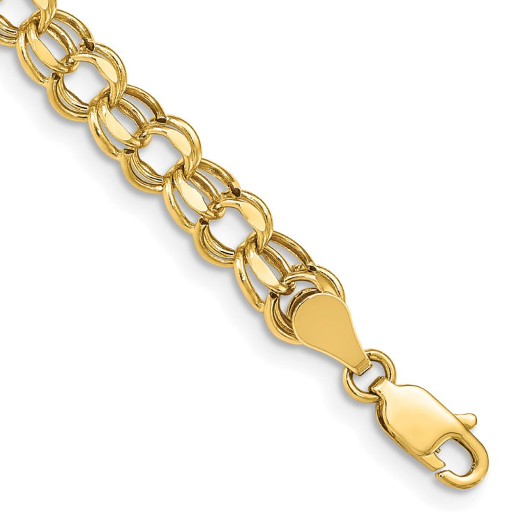14k 6mm Hollow Diamond-cut Double Link 7 inch Charm Bracelet