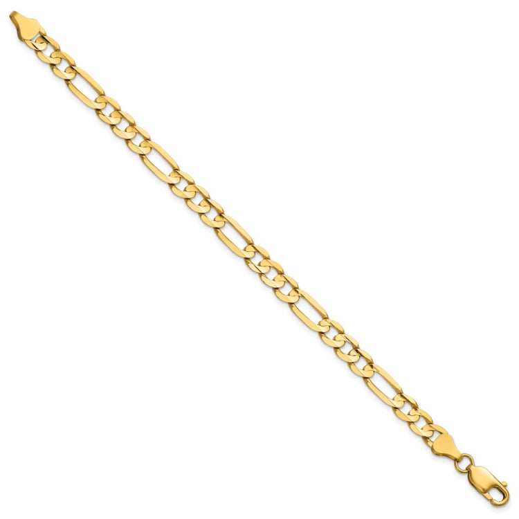 14K 8 inch 6mm Concave Open Figaro with Lobster Clasp Bracelet