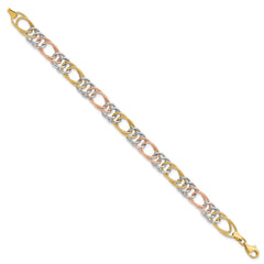 14k Tri-color Polished and Textured 8.5mm Fancy Double Link 7.25 inch Bracelet