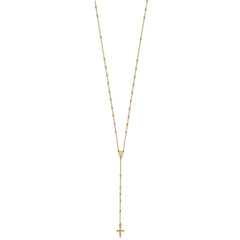 14k Polished Cross and Miraculous Medal Beaded 24 inch Rosary Necklace