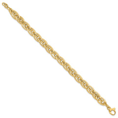 14K Polished and Grooved 8mm Fancy Link 8 inch Bracelet Plus 0.5 inch Extender