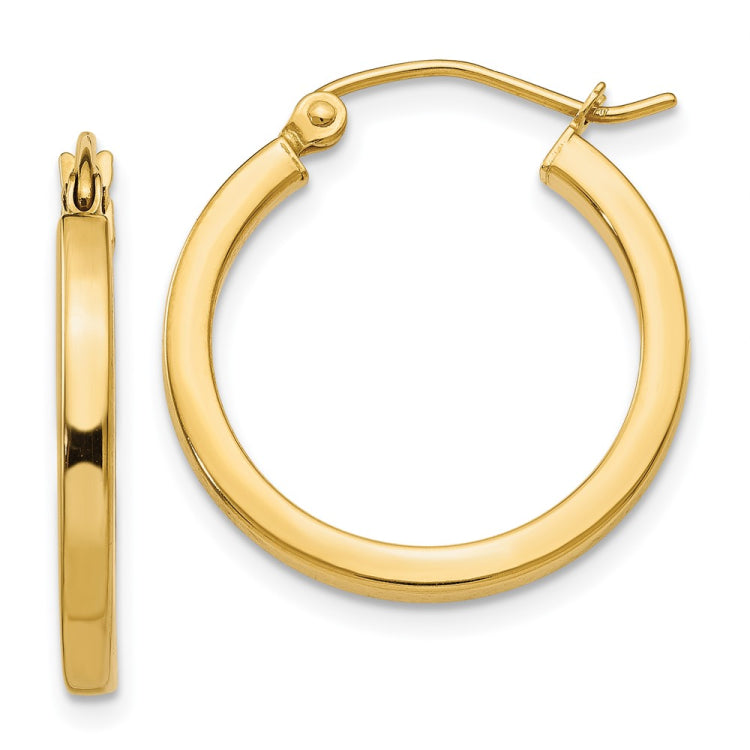 14k 2x20mm Square Tube Hoop Earrings