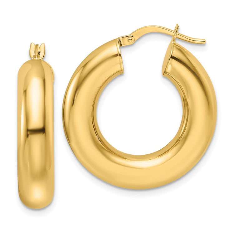 14k 6x26mm Polished Round Tube Hoop Earrings