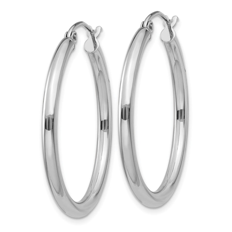 14K White Gold 2.5x30mm Polished Round Tube Hoop Earrings