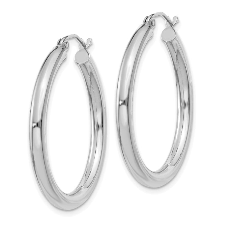 14K White Gold 3x30mm Polished Lightweight Tube Hoop Earrings