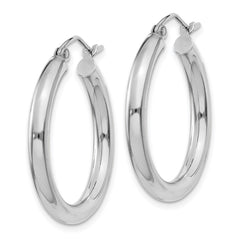 14K White Gold 3x25mm Polished Tube Hoop Earrings