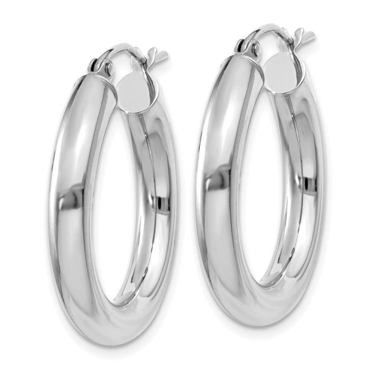 14K White Gold 4x25mm Polished Lightweight Tube Hoop Earrings