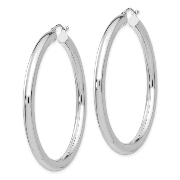 14K White Gold 4x50mm Polished Lightweight Tube Hoop Earrings