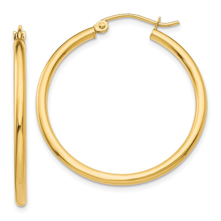 14k 2x30mm Polished Tube Hoop Earrings