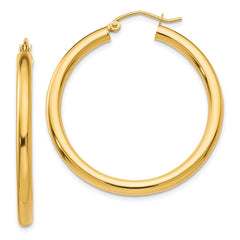 14K 3x35mm Polished Tube Hoop Earrings
