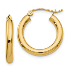 14k 3x20mm Polished Tube Hoop Earrings