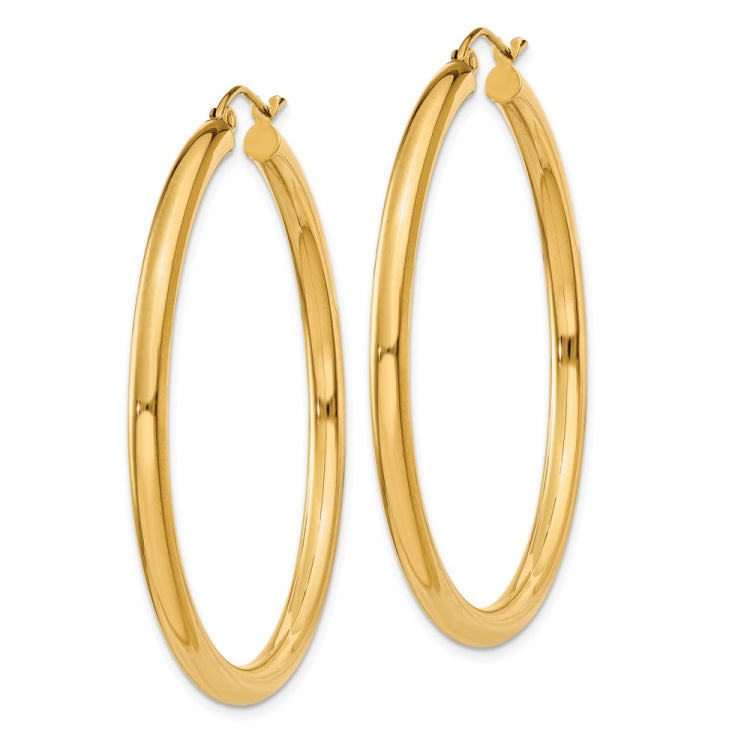 14K 3x45mm Polished Tube Hoop Earrings