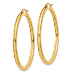 14K 3x45mm Polished Tube Hoop Earrings
