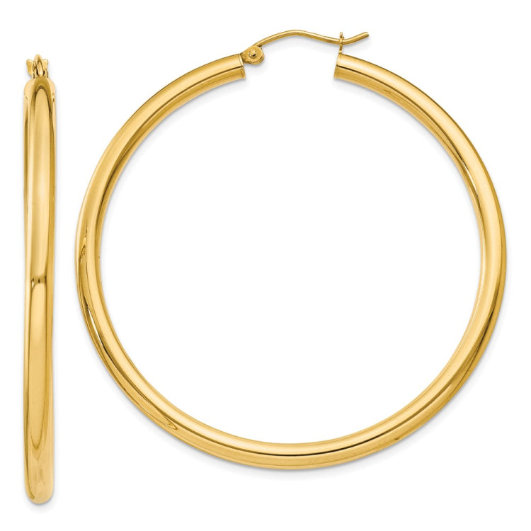 14K 3x50mm Polished Lightweight Tube Hoop Earrings