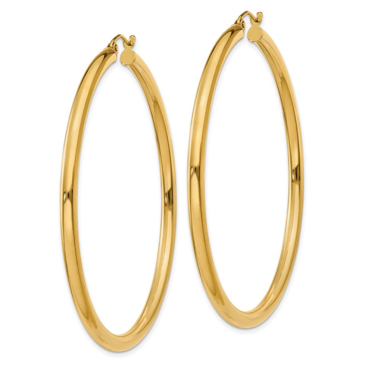14K 3x55mm Polished Lightweight Tube Hoop Earrings