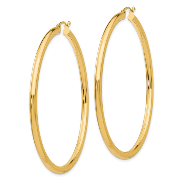 14K 3x60mm Polished Lightweight Tube Hoop Earrings