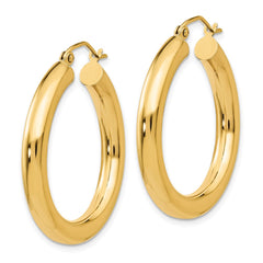 14k 4x30mm Polished Tube Hoop Earrings