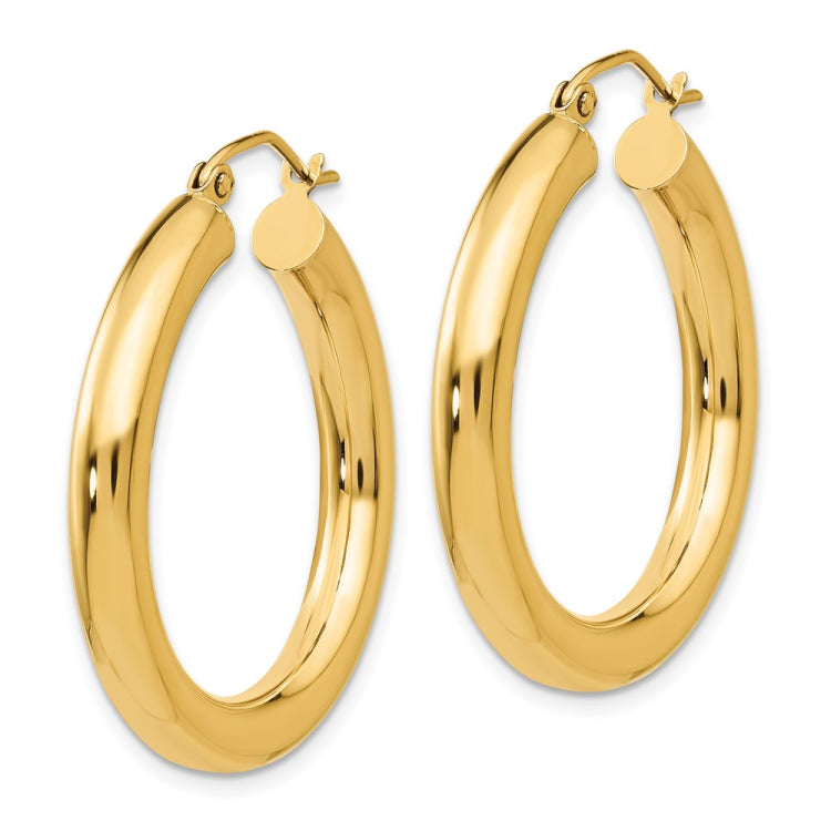 14K 4x30mm Polished Lightweight Tube Hoop Earrings