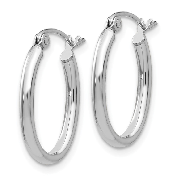 14k White Gold 2x19mm Polished Oval Tube Hoop Earrings